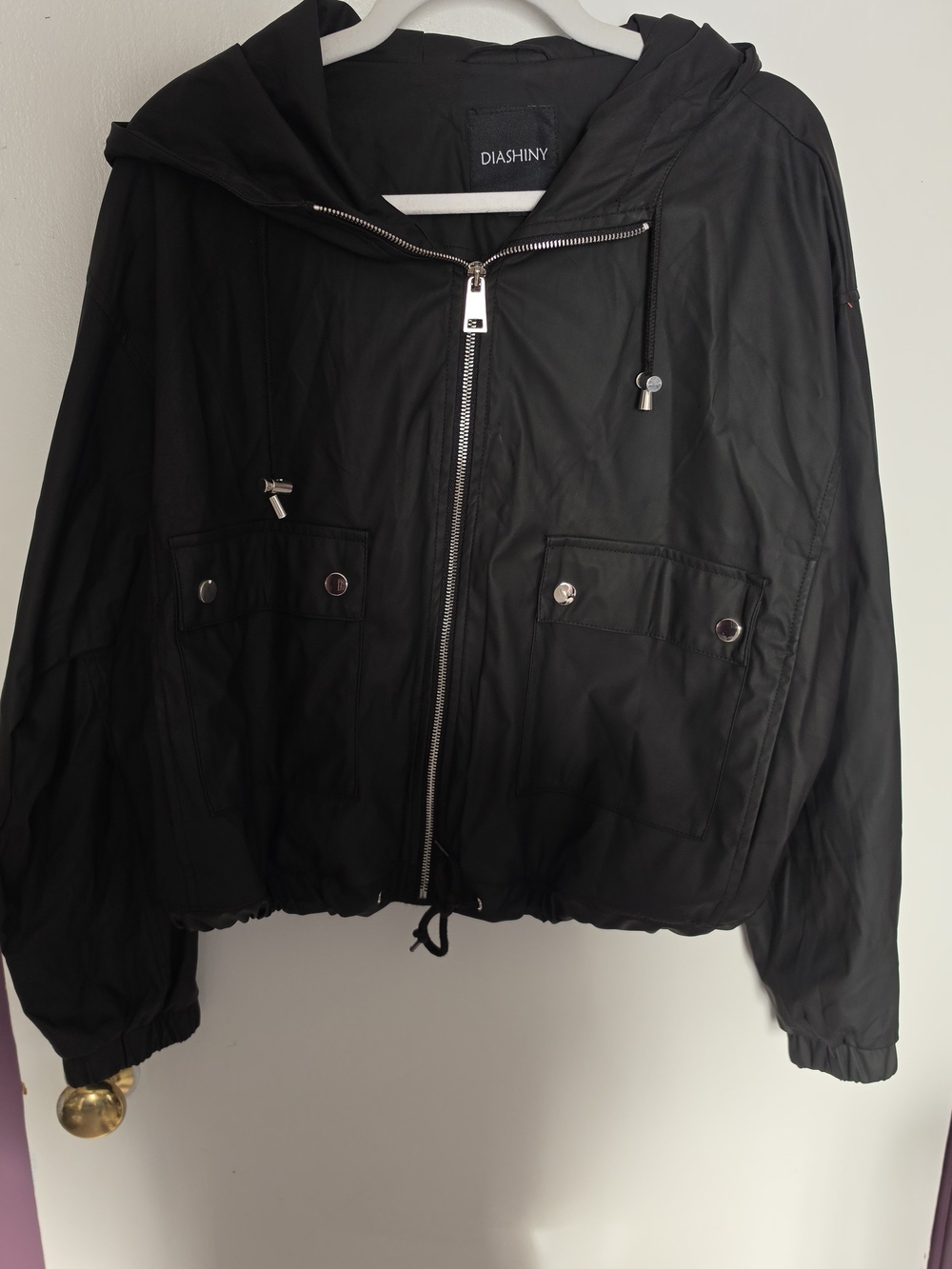 Diashiny Black Hooded Zip-Front Women's Jacket